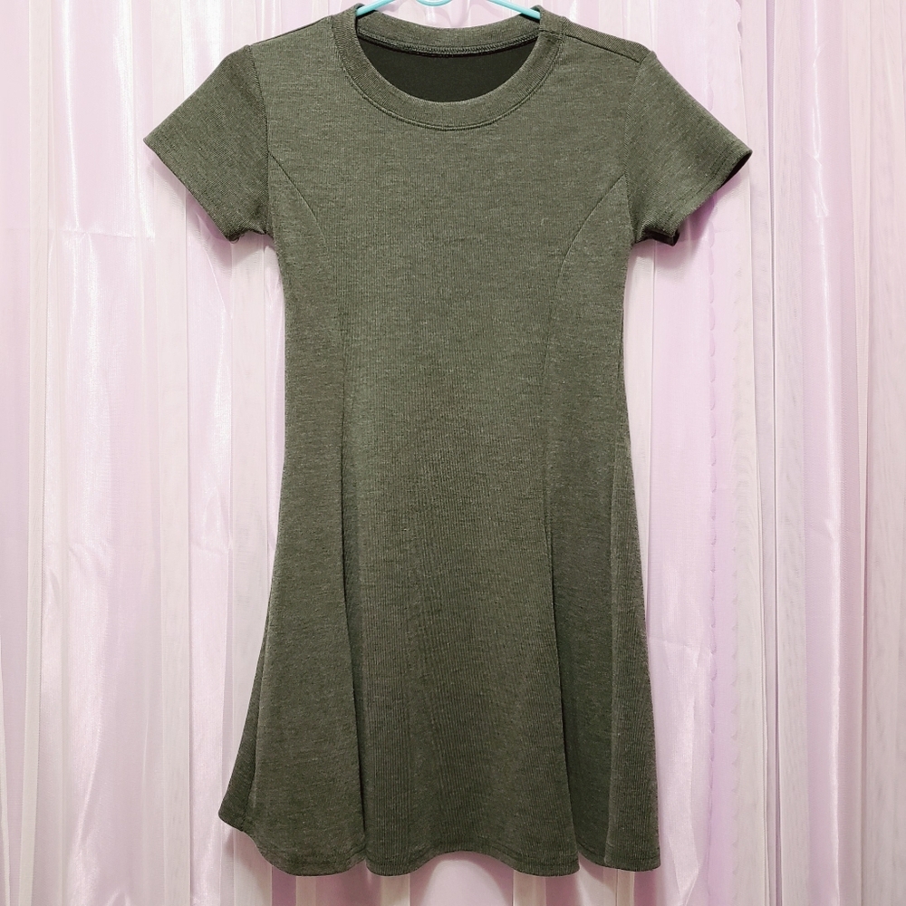 DARK GRAY THICK T-SHIRT SLIMMING ILLUSION DRESS ⚖